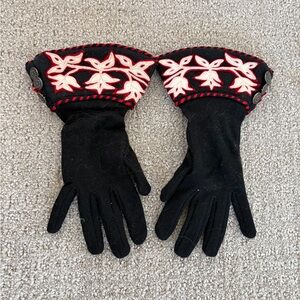 Elegant Black and Red Embroidered Gloves
